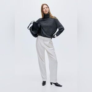 H&M Women’s White High-Waisted Straight Leg Trousers Dress Pants Size 8